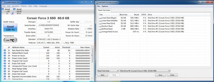 aida64 disk 720x276 CORSAIR FORCE3 SSD 60GB SATA III  Review