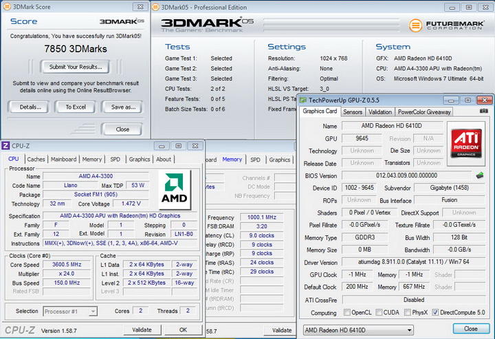 3dmark05 AMD A4 3300 Review