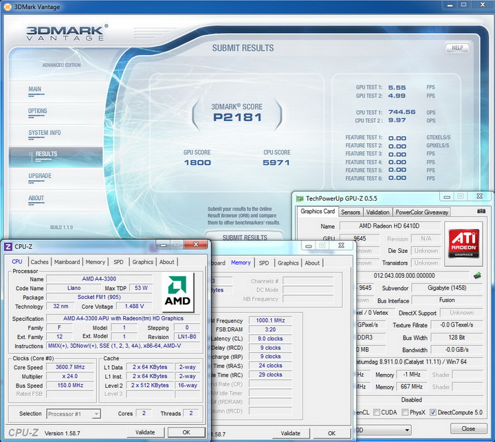 3dmarkvantage AMD A4 3300 Review