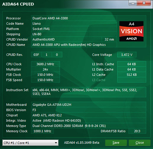 aida64 cpuid AMD A4 3300 Review