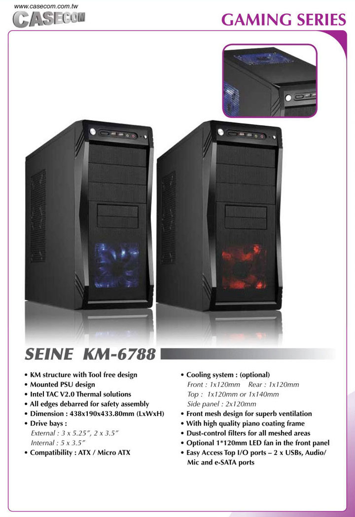 spec CASECOM SEINE KM 6788 Gaming Chassis Review