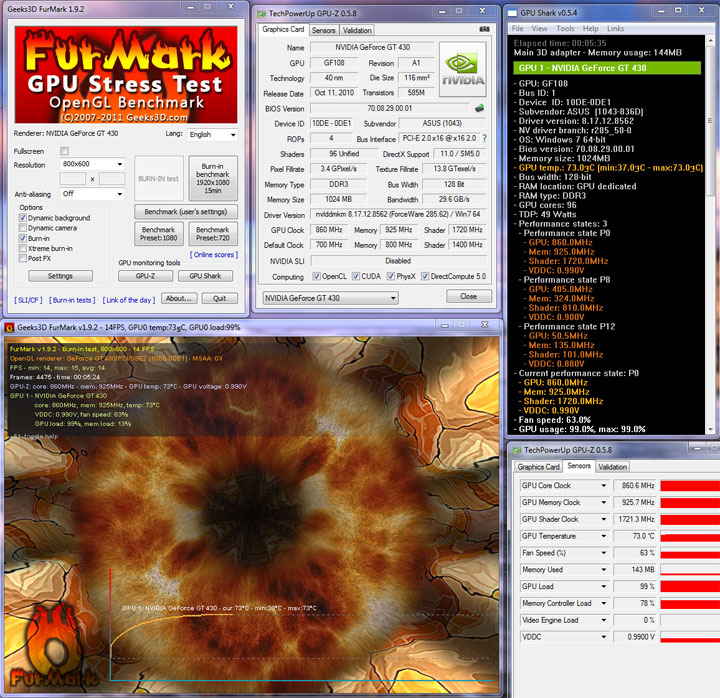 430 furmark 860 925 Spark Geforce GT530 1GB DDR3 Review