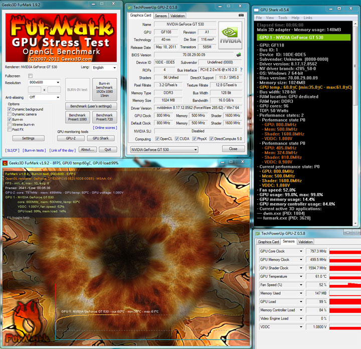 530 furmark 800 500 Spark Geforce GT530 1GB DDR3 Review