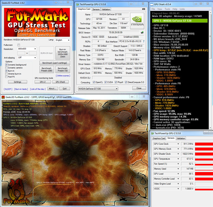 530 furmark 910 770 Spark Geforce GT530 1GB DDR3 Review