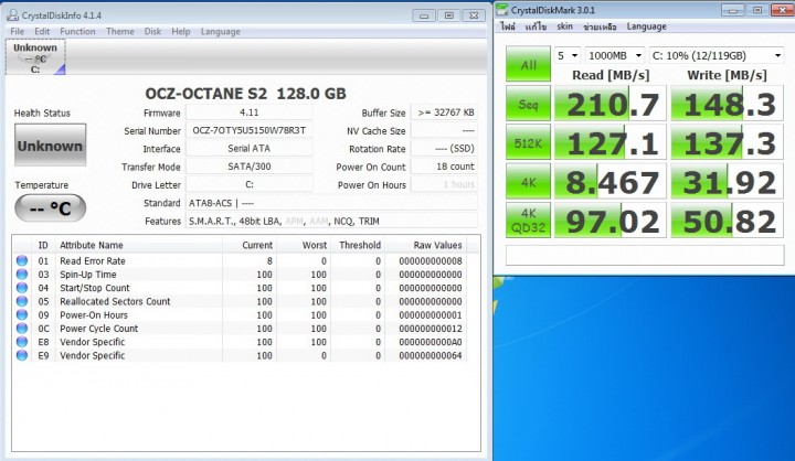 crytal disk 720x418 OCZ OCTANE SSD128GB SATA 2.0  Review