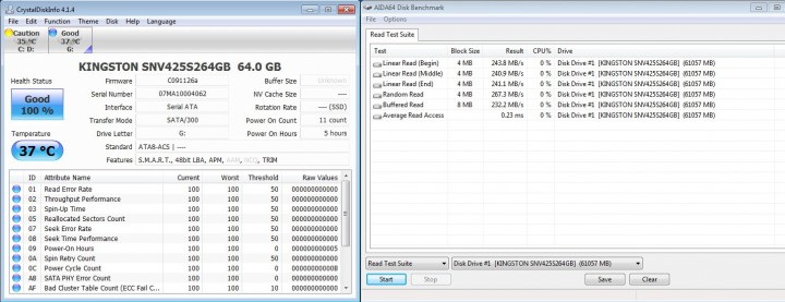 aida 720x277 Kingston SSDnow V SERIES 64GB SATA 2.0  Notebook Upgrade Kit Review