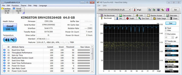 hdtune 720x297 Kingston SSDnow V SERIES 64GB SATA 2.0  Notebook Upgrade Kit Review