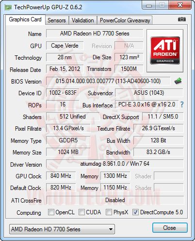 gpuz ASUS Radeon HD 7750 1GB DDR5 Review