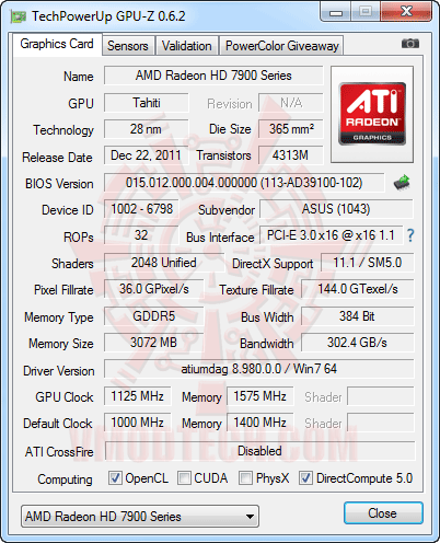 gpuz ASUS Radeon HD 7970 DirectCU II TOP 3GB DDR5 Review