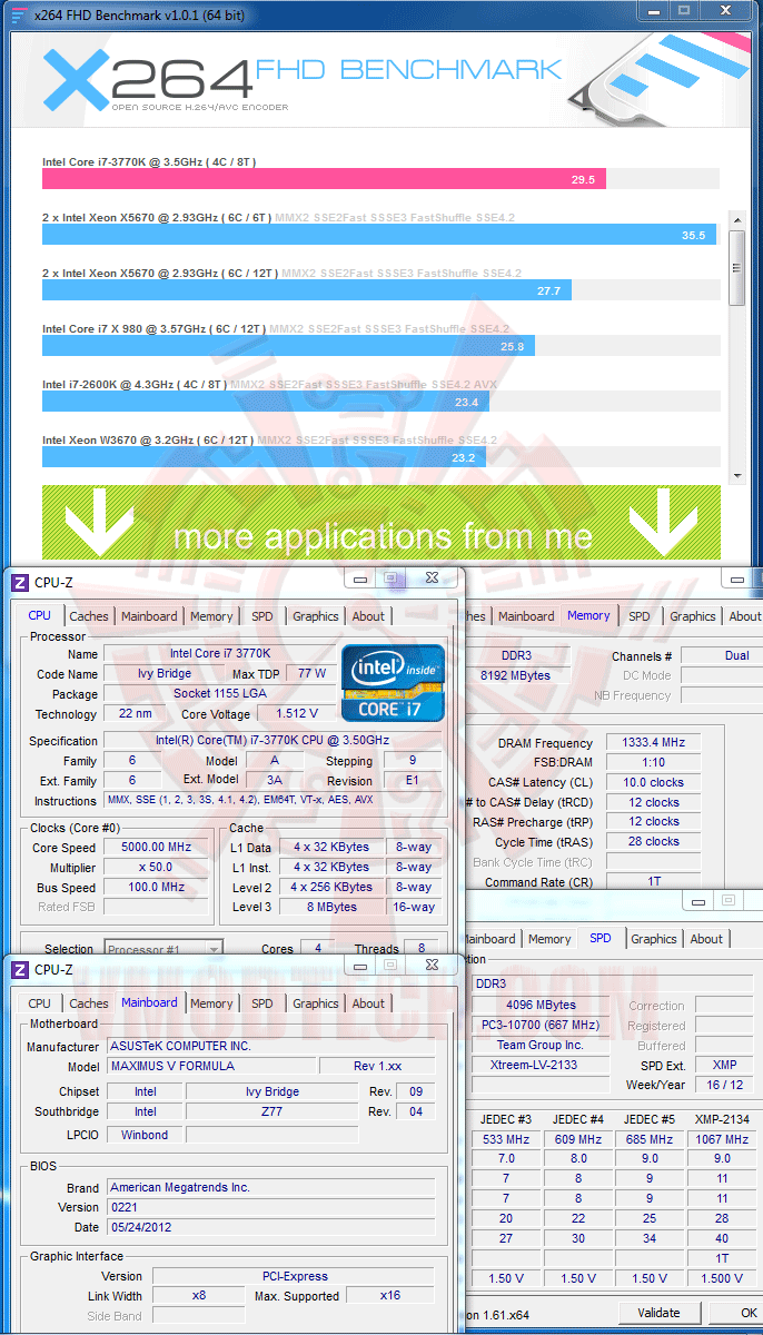 x264 ASUS ROG MAXIMUS V FORMULA with 3rd Generation Intel® Core™ i7 3770K Retail Box