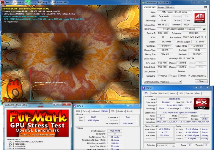 furmark1 720x505 MSI R7770 Power Edition With AMD FX 8150 Bulldozer 