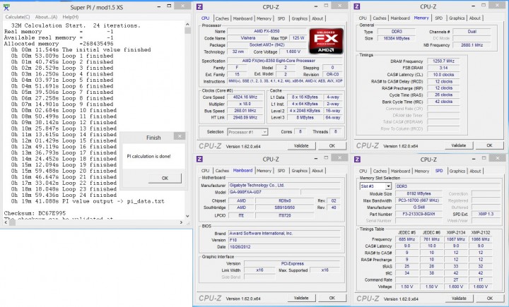 superpi32 2500 720x435 G.SKILL RipjawsX F3 2133C9D 16GXH With AMD FX 8350