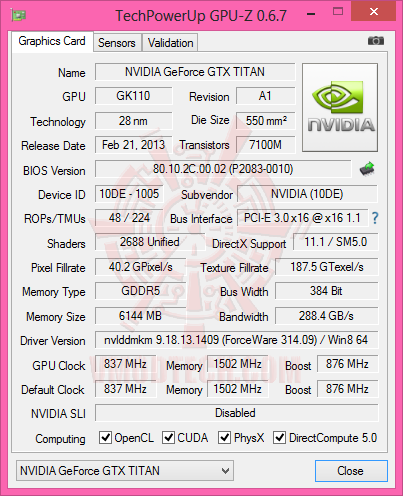 gpu z 1 NVIDIA GeForce GTX TITAN 6GB GDDR5 Review