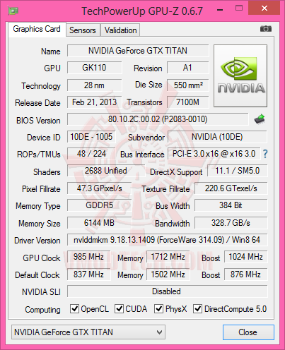 gpu z 2 NVIDIA GeForce GTX TITAN 6GB GDDR5 Review