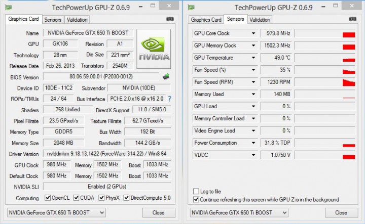 gpuz df 720x443 Nvidia GeForce GTX 650 Ti BOOST 2 Way SLI