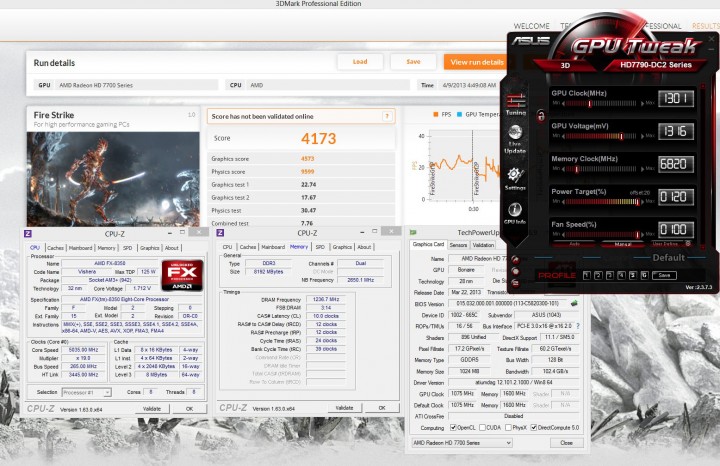 fire strike oc5ghz 1300 2 720x466 ASUS RADEON HD7790 DirectCU II OC On AMD FX 8350 