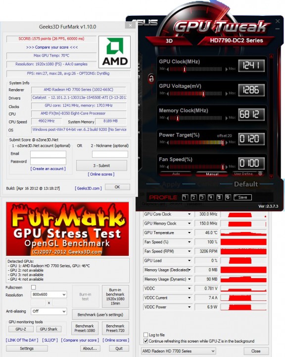 furkmark 1080 576x720 ASUS RADEON HD7790 DirectCU II OC On AMD FX 8350 