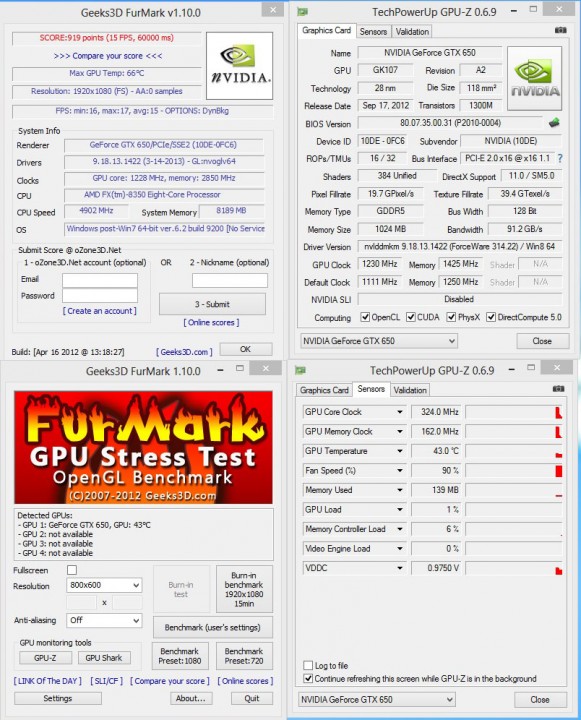 furmark1080 581x720 GALAXY GEFORCE GTX 650 GC 1GB GDDR5 On AMD FX 8350