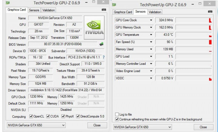 gpuz oc 720x436 GALAXY GEFORCE GTX 650 GC 1GB GDDR5 On AMD FX 8350