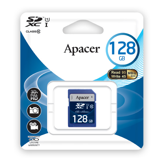 sdxc cl10 packing blue 128g lo Apacer ขอนำเสนอผลิตภัณฑ์เมมโมรีการ์ด UHS I Class 10 แบบครบไลน์  เพื่อประสบการณ์ที่เร็ว แรง และดีกว่า สำหรับผู้ใช้ทุกคน