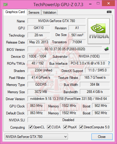 gpuz 3 NVIDIA GeForce GTX 780 Ti ท้าไฝว้ 5 กราฟฟิคการ์ดรุ่นยักษ์