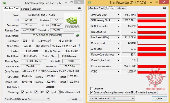 gpuz 720x434 ASUS GTX 760 DirectCU II OC 