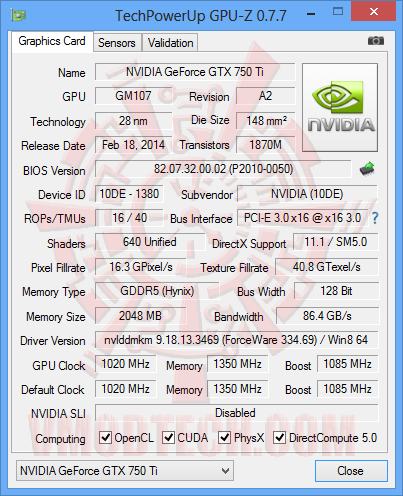 gpu z NVIDIA Geforce GTX750Ti 2GB GDDR5 The Beginning of Maxwell