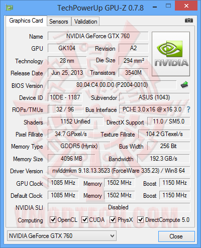 gpu z ASUS ROG Geforce GTX 760 Striker Platinum Graphics Card Review