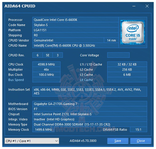 aida cpu Panram NINJA V DDR4 3000Mhz 16GB Review