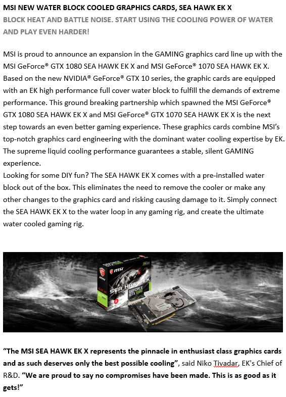 ms1 MSI NEW WATER BLOCK COOLED GRAPHICS CARDS, SEA HAWK EK X