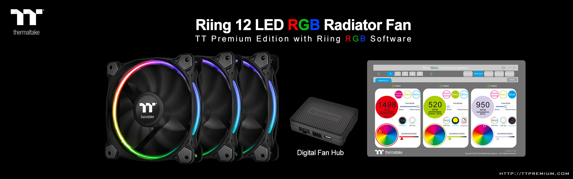 Thermaltake Riing LED RGB Radiator Fan TT Premium Edition พัดลมหม้อน้ำดิจิตอลตัวแรกของโลกที่มาพร้อมซอฟแวร์ Riing RGB 