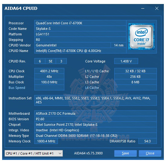 aida64 cpu G.SKILL Trident Z DDR4 3600MHz 16GB (8GBx2) 1.35v Review