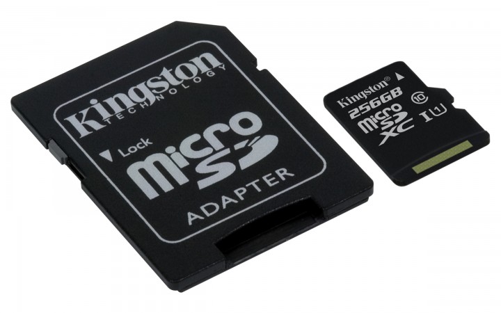 kingston microsd 256gb with adapter1 720x450 Kingston เปิดตัวเมมโมรีการ์ด microSDXC Class 10 UHS I ความจุ 256GB