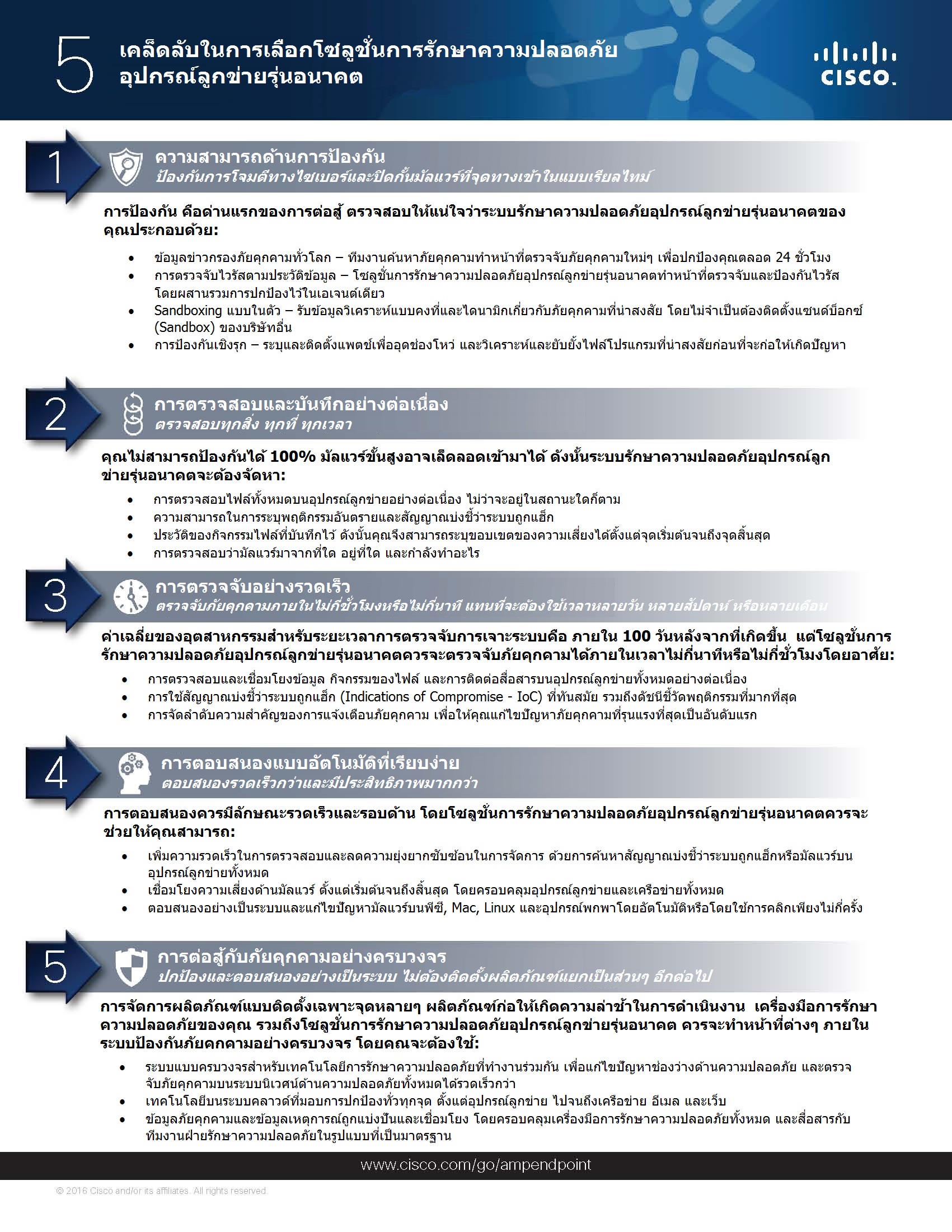 5tips or choosing a next gen endpoint security solution  thai version ซิสโก้พัฒนาระบบรักษาความปลอดภัยอุปกรณ์ลูกข่ายด้วย AMP for Endpoints มาพร้อมระบบรักษาความปลอดภัยอุปกรณ์ลูกข่ายรุ่นอนาคตที่เร็วกว่าและมีประสิทธิภาพสูงกว่า