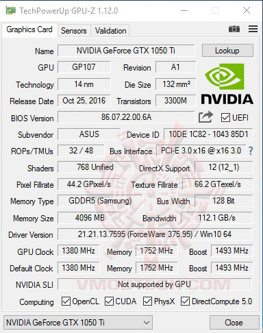 gpuz ASUS ROG STRIX GTX1050TI O4G GAMING REVIEW