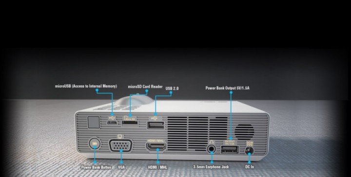 p3b back 720x364 ASUS เปิดตัวโปรเจคเตอร์ รุ่นใหม่ P3B ที่ให้ความสว่างมากถึง 800 Lumens พร้อมแบตเตอรี่ในตัว!