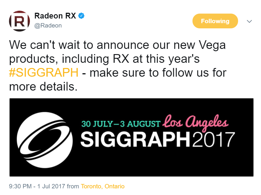 amd radeon rx vega siggraph AMD Radeon RX Vega รุ่นเกมส์มิ่งพร้อมเปิดตัวในงาน SIGGRAPH 2017 ในวันที่ 30 ก.ค.   3 สิงหาคม 2017 นี้ 