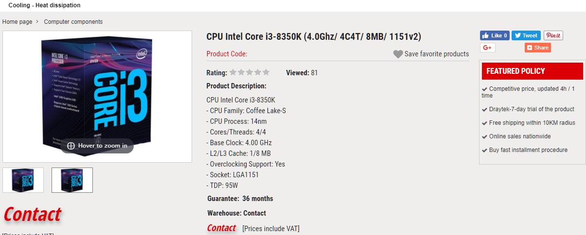 intel core i3 8350k cpu pre order Intel Core i7 8700K, Core i7 8600K, Core i3 8350K และรุ่นอื่นๆของ 8th Gen Coffee Lake เปิดพรีออร์เดอร์สั่งจองล่วงหน้า คาดว่าจะวางจำหน่ายช่วงต้นเดือนตุลาคม 2560 ที่จะถึงนี้ 