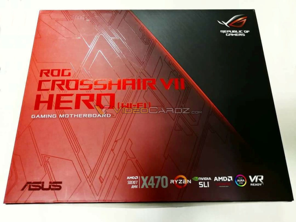 asus rog x470 crosshair vii hero 1000x750 เริ่มทยอยออกมา!! กล่อง ASUS ROG X470 Crosshair Hero VII ในชิบเซ็ต X470 พร้อมรองรับซีพียู Ryzen 2000 series ที่จะเปิดตัวเร็ววันนี้