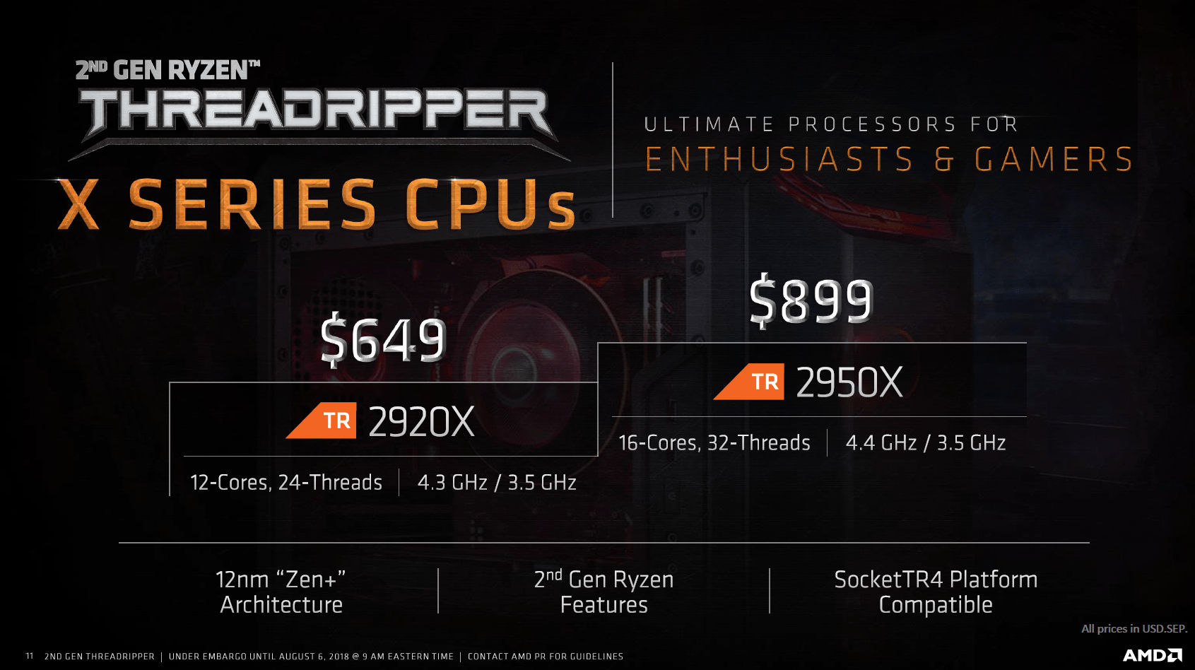 amd ryzen threadripper 2000 1 AMD ประกาศเปิดตัวซีพียูรุ่นใหม่ล่าสุด Ryzen Threadripper 2990WX, 2970WX, 2950X และ 2920X พร้อมกัน 4รุ่นพร้อมผลทดสอบที่เหนือกว่า Intel i9 7980XE  