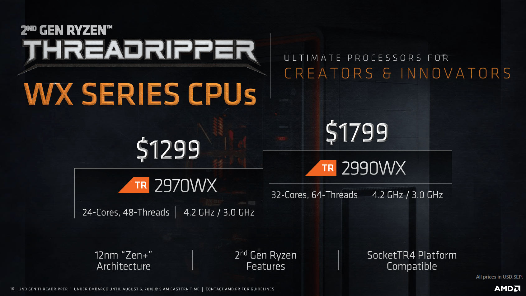 amd ryzen threadripper 2000 8 AMD ประกาศเปิดตัวซีพียูรุ่นใหม่ล่าสุด Ryzen Threadripper 2990WX, 2970WX, 2950X และ 2920X พร้อมกัน 4รุ่นพร้อมผลทดสอบที่เหนือกว่า Intel i9 7980XE  