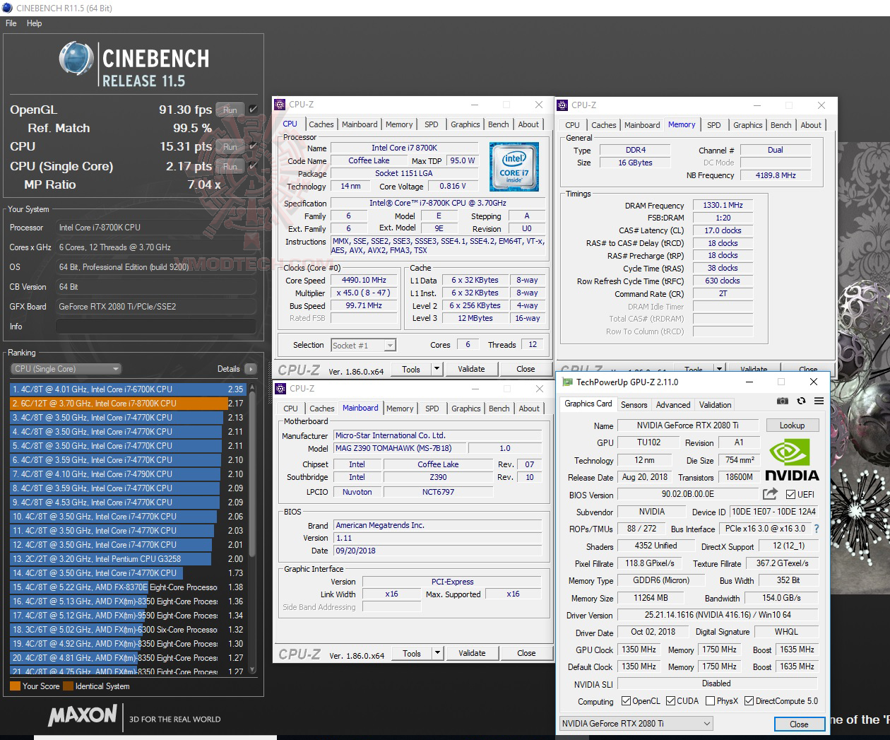 c11 MSI MAG Z390 TOMAHAWK & Intel Core i7 8700K REVIEW