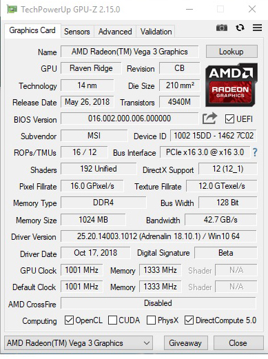 gpuz AMD Athlon 200GE Processor with Radeon Vega 3 Graphics Review