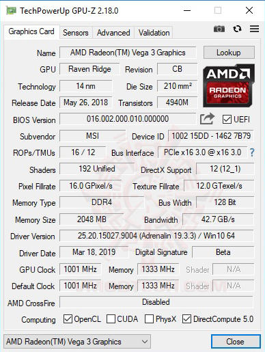 gpuz AMD Athlon 240GE Processor with Radeon Vega 3 Graphics Review 