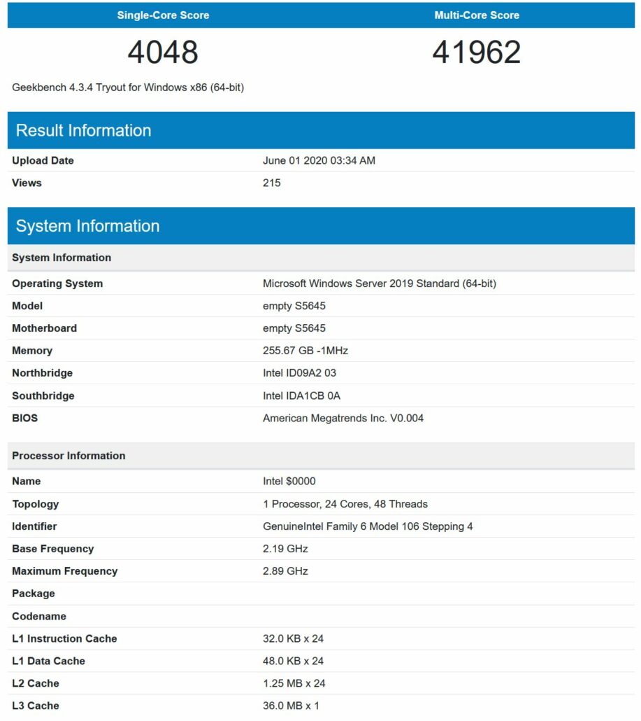 intel whitley sp cpu 24 core leaked geekbench 917x1030 หลุดผลทดสอบซีพียู Intel Ice Lake SP ในรหัส “Whitley” สถาปัตย์ขนาด 10nm จำนวนคอร์ 24C/48T ในโปรแกรม Geekbench และ Sisoft Sandra อย่างไม่เป็นทางการ 