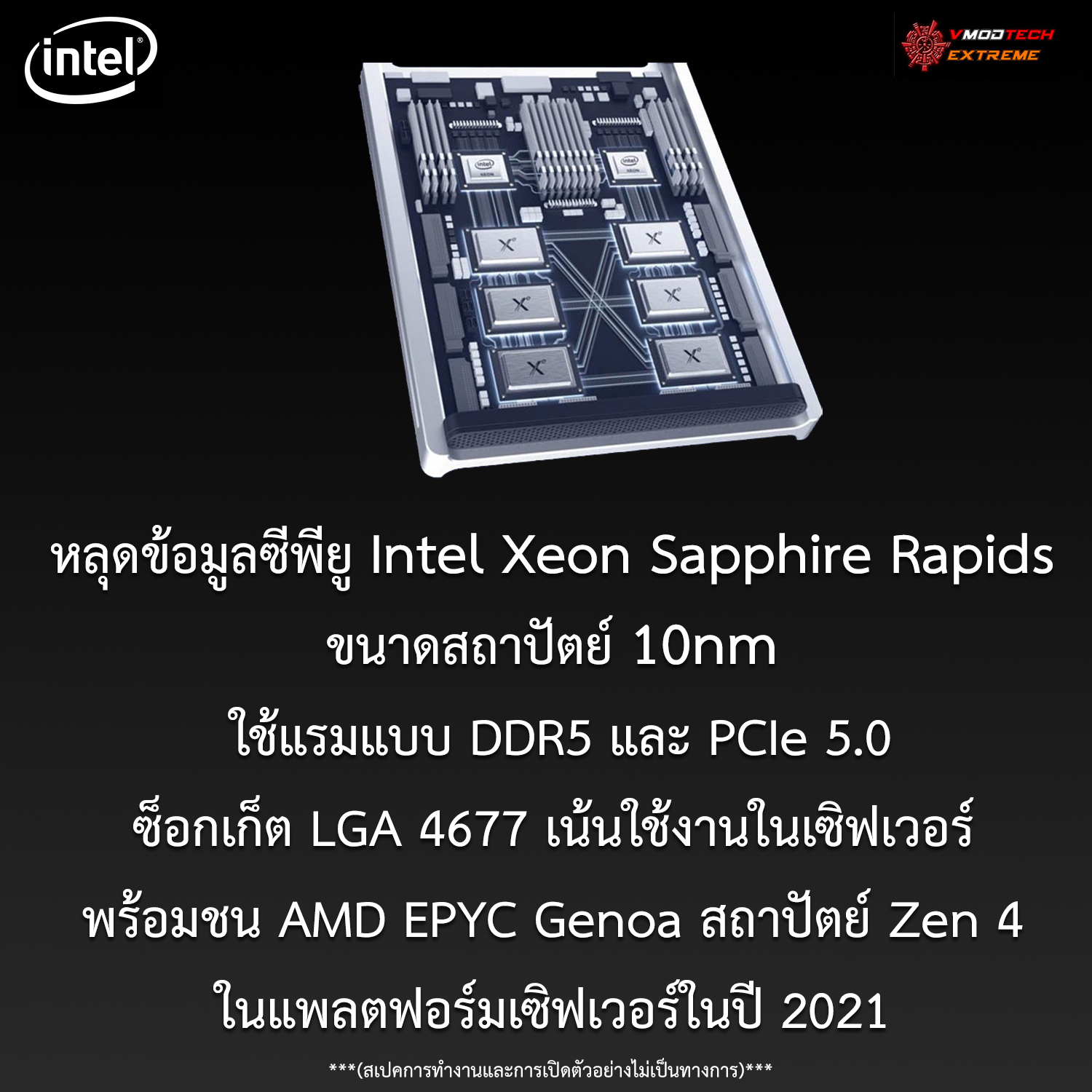 intel xeon sapphire rapids 10nm ddr5 pcie5 2021 หลุดข้อมูลซีพียู Intel Xeon Sapphire Rapids ขนาดสถาปัตย์ 10nm มาพร้อมแรมแบบ DDR5 และ PCIe 5.0 พร้อมชน AMD EPYC Genoa สถาปัตย์ Zen 4 ในแพลตฟอร์มเซิฟเวอร์ในปี 2021 