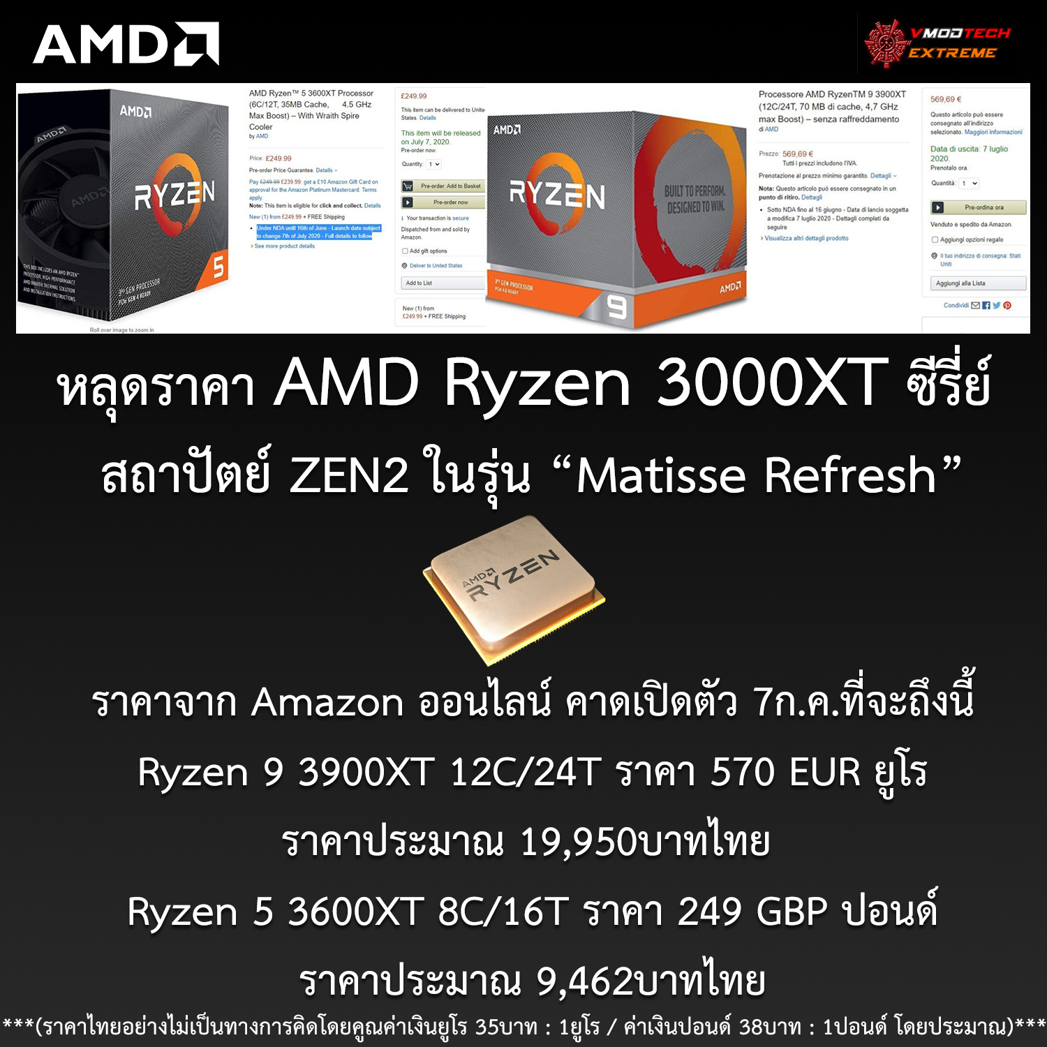 amd matisse refresh price amazon1 หลุดราคา AMD Ryzen 3600XT และ AMD Ryzen 3900XT จาก Amazon พร้อมวันวางจำหน่าย 7กรกฎาคมที่จะถึงนี้ 