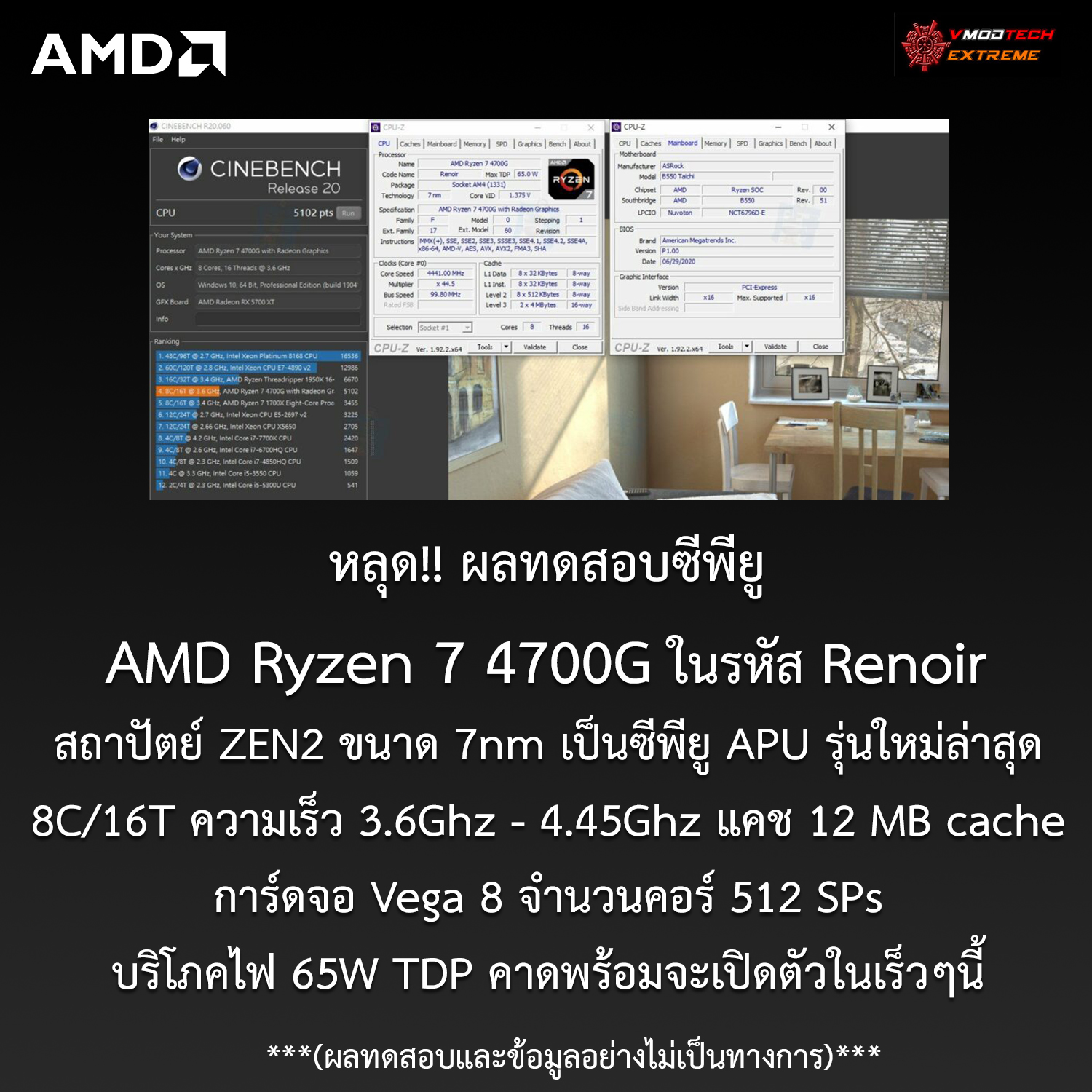 amd ryzen 7 4700g renoir benchmark หลุด!! ผลทดสอบซีพียู AMD Ryzen 7 4700G ในรหัส Renoir สถาปัตย์ ZEN2 ขนาด 7nm เป็นซีพียู APU รุ่นใหม่ล่าสุด 8C/16T บริโภคไฟ 65W TDP คาดพร้อมจะเปิดตัวในเร็วๆนี้