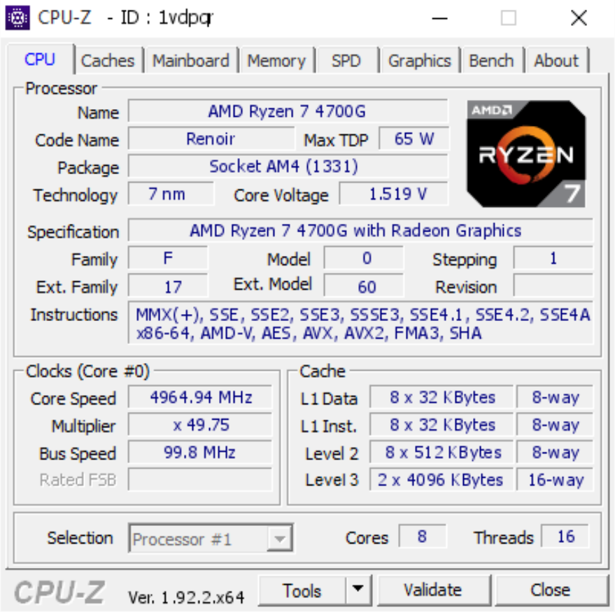 amd ryzen 7 4700g 8 core apu 1 หลุดผลทดสอบซีพียู AMD Ryzen 7 4700G APU ถูกโอเวอร์คล๊อกไปที่ความเร็ว 4.96Ghz แบบ ALL Core และโอเวอร์คล๊อกบัสแรมทะลุ 5400Mhz กันเลยทีเดียว 