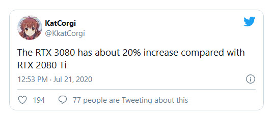 2020 07 23 9 56 41 ลือ!! การ์ดจอ NVIDIA GeForce RTX 3080 แรงกว่า GeForce RTX 2080 Ti ถึง 20% เลยทีเดียว  